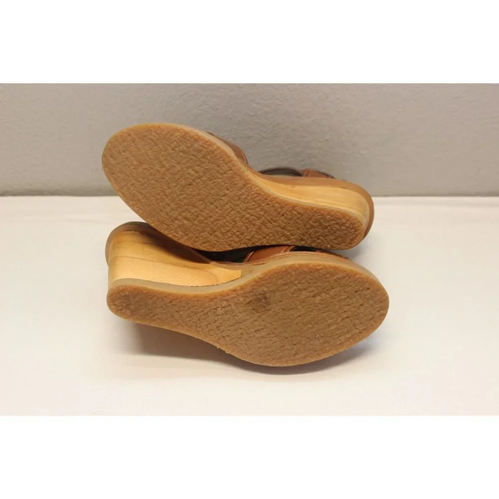 Bawcock wood leather adjustable buckle cross strap wedge sandals‎ 37